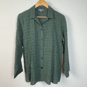 Habitat Crinkle Long Sleeve Button Up Shirt Green Womens Size S Lagenlook